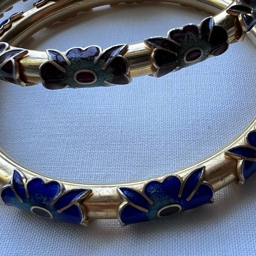 Cloisonné Champleve Enamel Bangle Stackable Set - Picture 2 of 5
